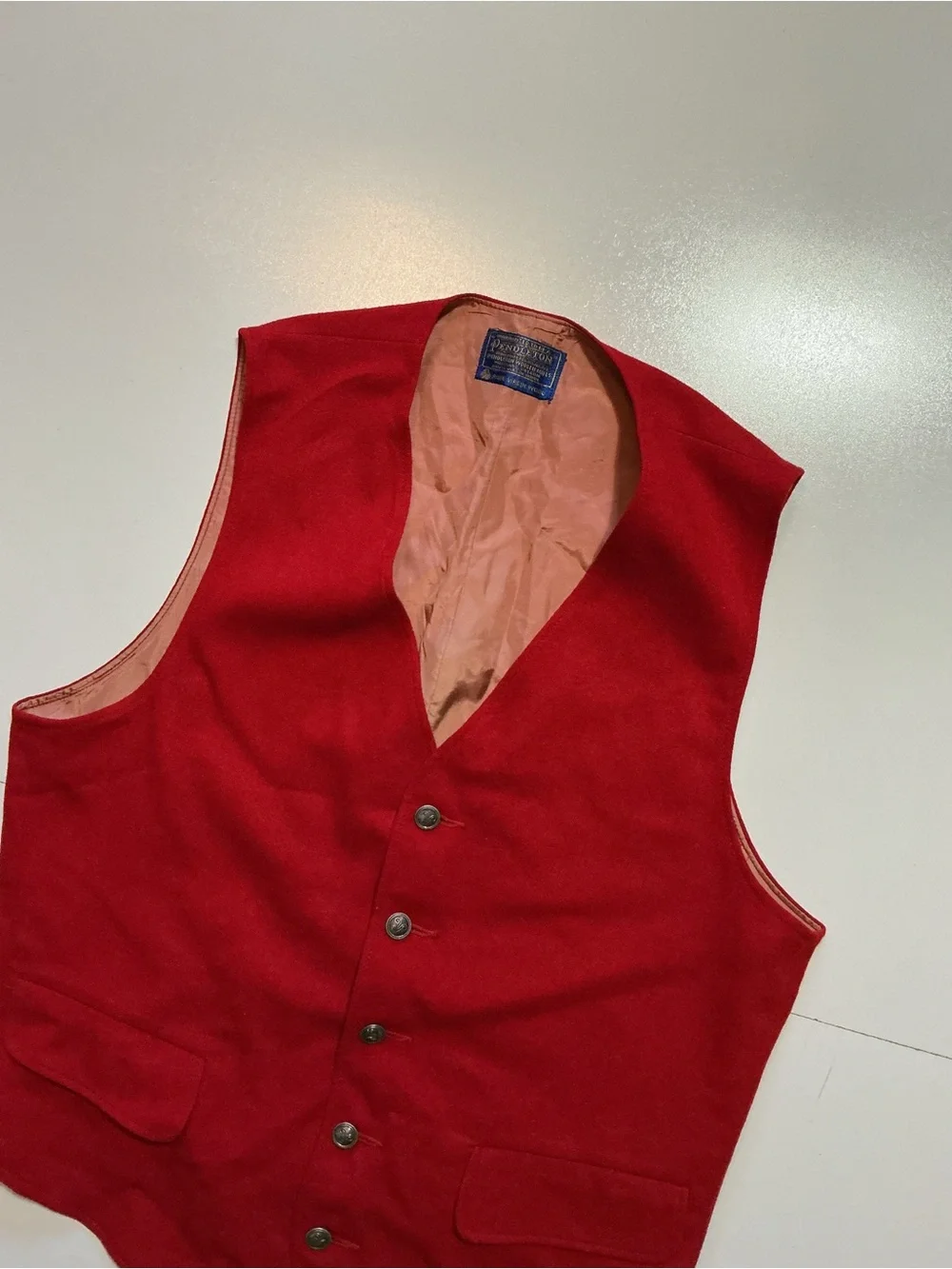 Vintage Pendleton 100% Pure Virgin Wool Made In USA Lined Red Button Front Vest